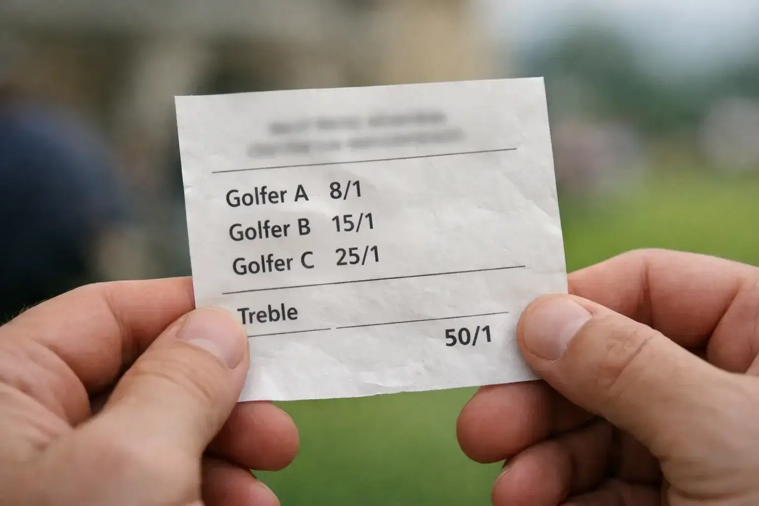 Golf betting slip with odds displayed on paper