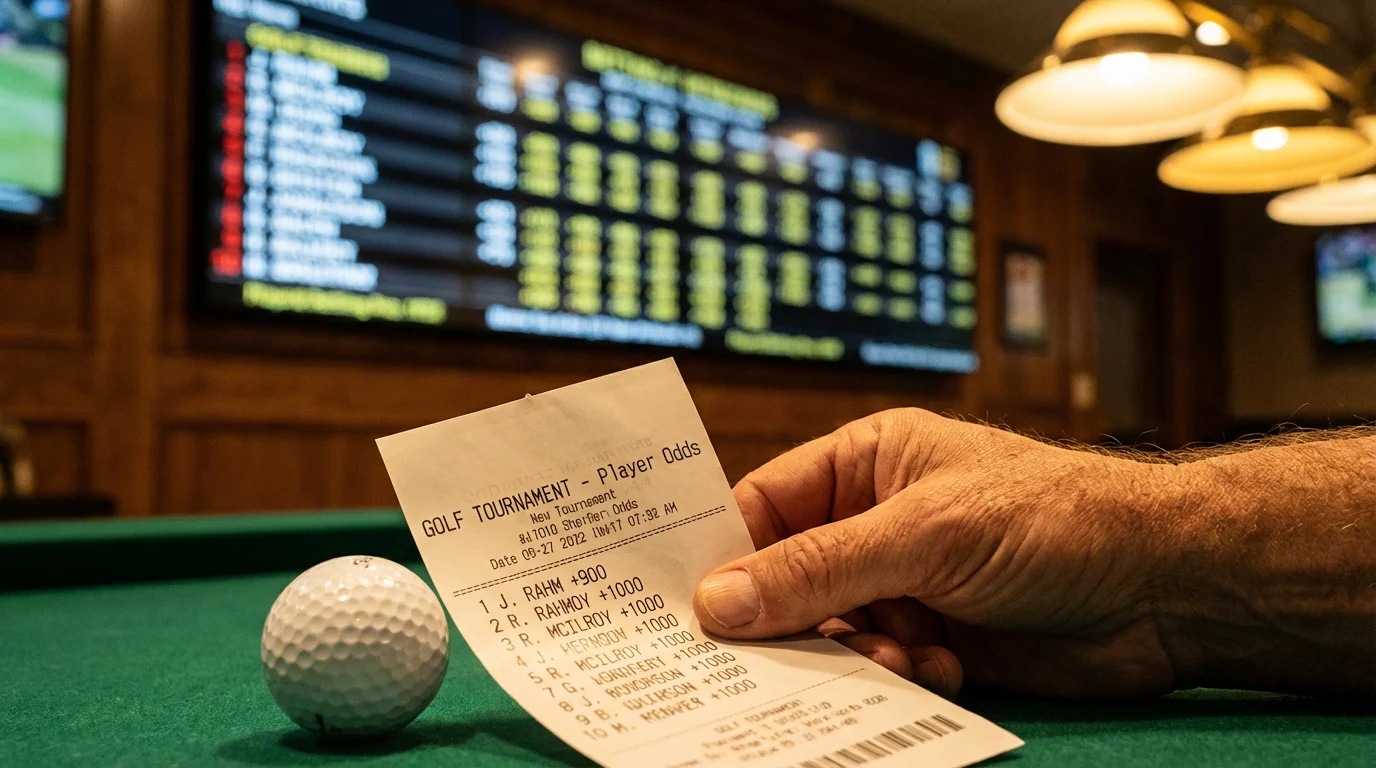 Golf tournament odds board showing American, decimal and fractional betting formats