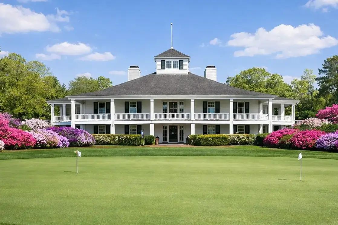 Golf hole at Augusta National with famous Amen Corner bridge