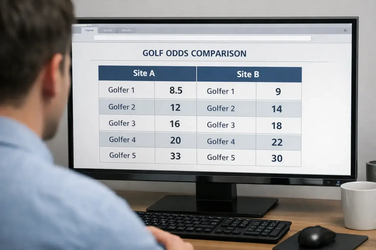 Side-by-side comparison of golf odds on computer screen