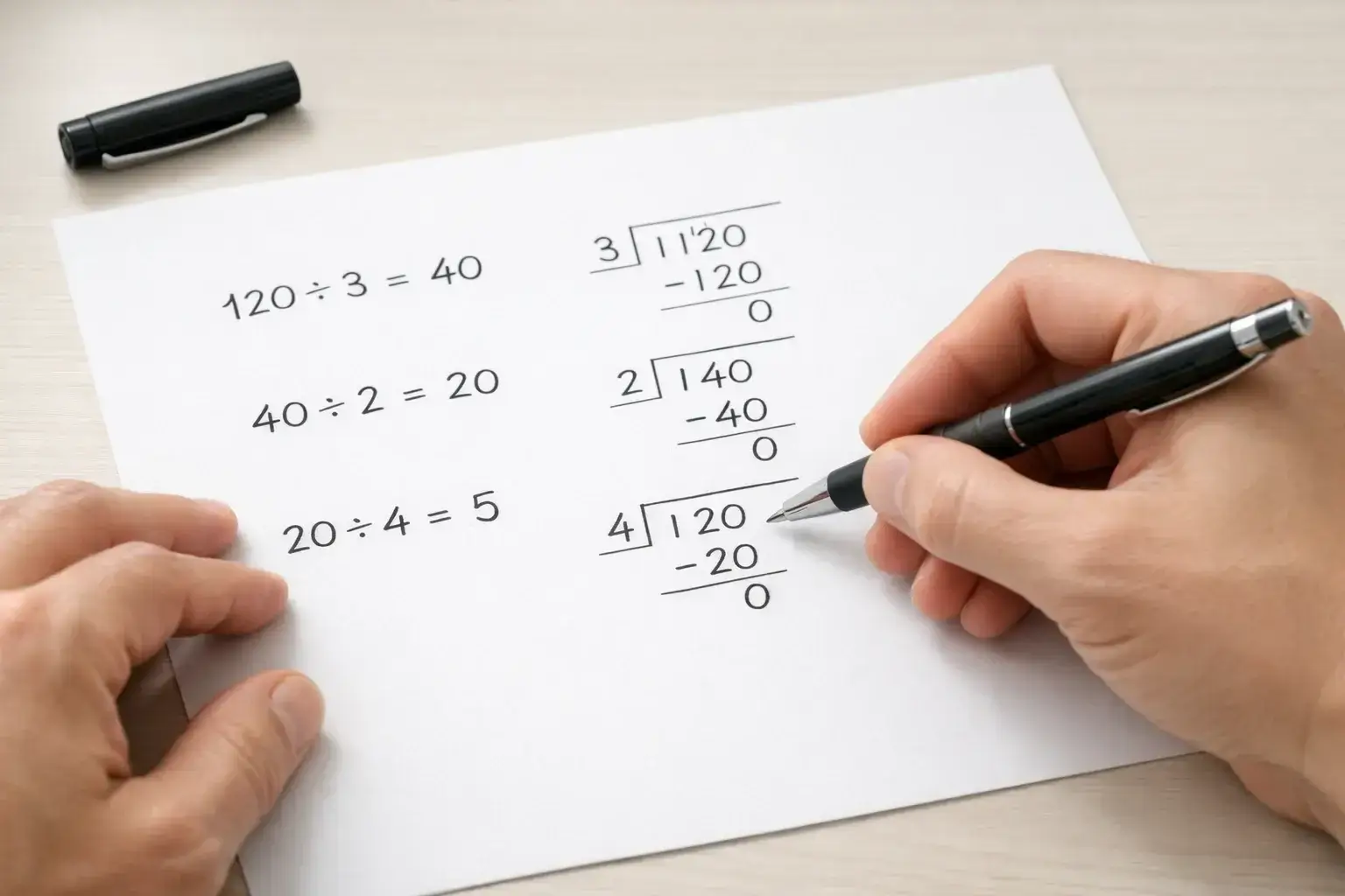 Person calculating numbers with pen on paper