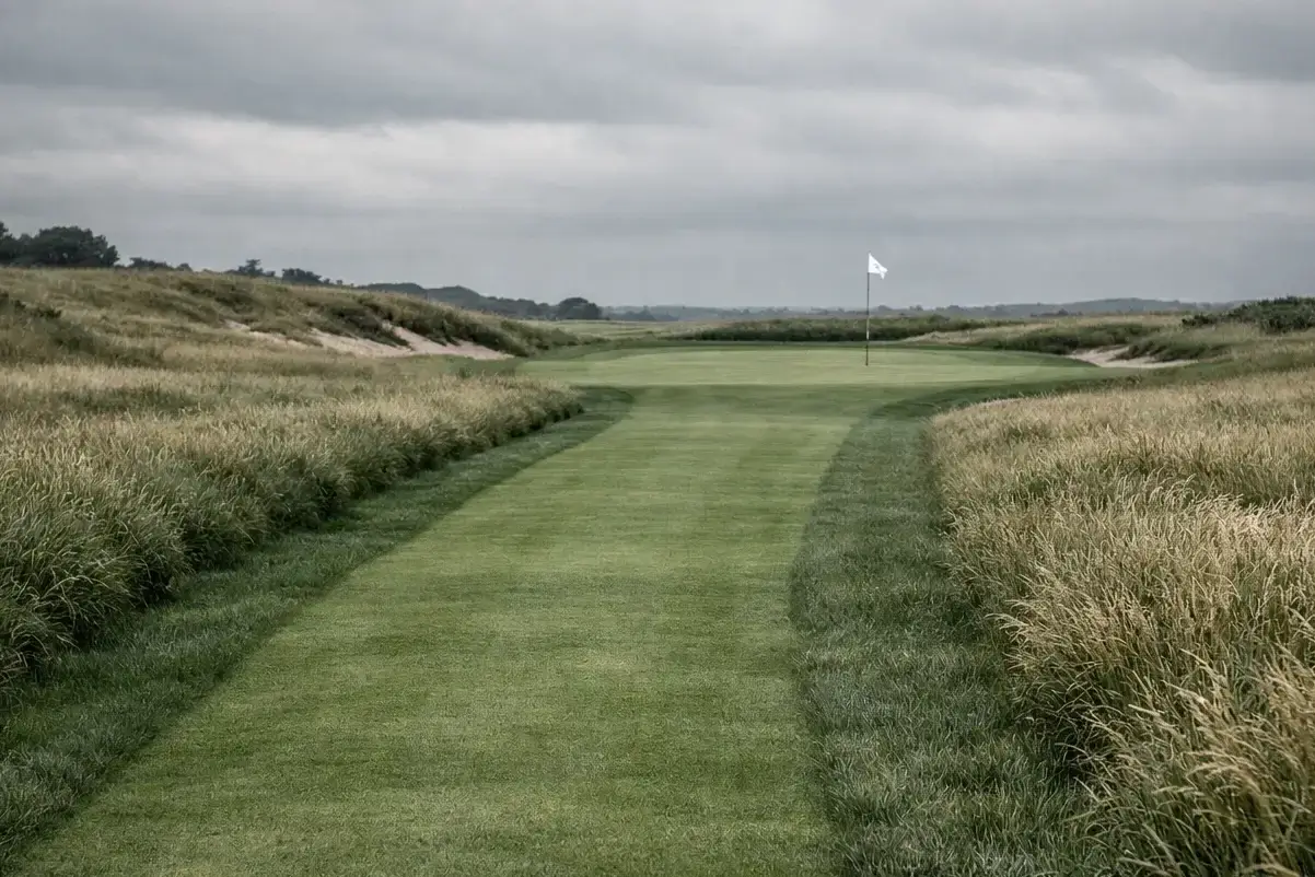 US Open golf course with thick rough lining narrow fairway